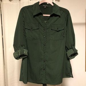 Notations Tops - Green + Black Button Down Top Notations Tops - Green + Black Button Down Top
